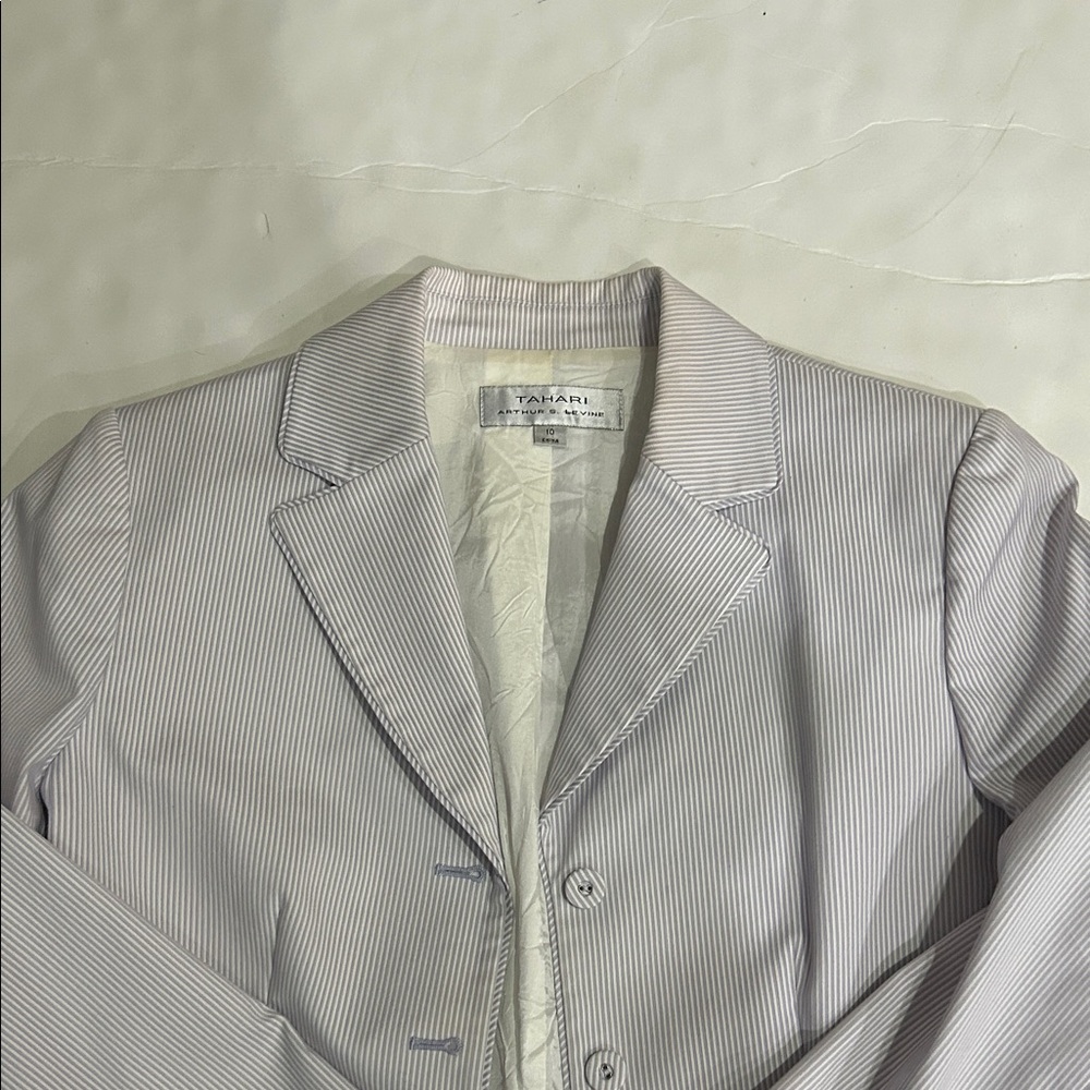 Ladies Striped Blazer with matching pants - Gray
